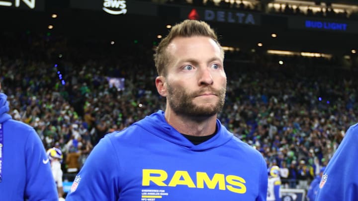 Jan 25, 2026; Seattle, WA, USA; Los Angeles Rams head coach Sean McVay walks on field after the 2026 NFC Championship Game against the Seattle Seahawks at Lumen Field. Mandatory Credit: Kevin Ng-Imagn Images