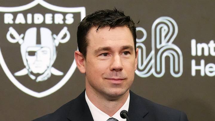 Feb 10, 2026; Henderson, NV, USA; Las Vegas Raiders coach Klint Kubiak speaks at introductory press conference at Intermountain Health Performance Center. Mandatory Credit: Kirby Lee-Imagn Images Feb 10, 2026; Henderson, NV, USA; Las Vegas Raiders coach Klint Kubiak speaks at introductory press conference at Intermountain Health Performance Center. Mandatory Credit: Kirby Lee-Imagn Images