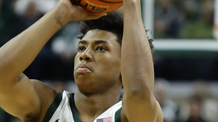 Michigan State Spartans guard Jeremy Fears Jr. attempts a three against the Cornell Big Red at the Breslin Center on Monday, Dec. 29, 2025. Michigan State Spartans guard Jeremy Fears Jr. attempts a three against the Cornell Big Red at the Breslin Center on Monday, Dec. 29, 2025.