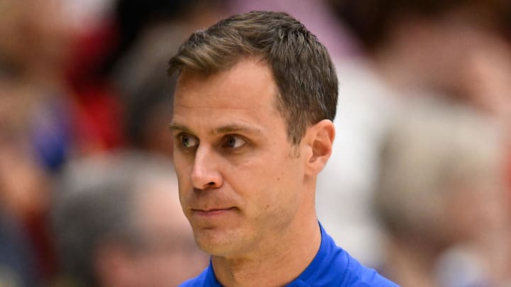 Jan 17, 2026; Stanford, California, USA; Duke Blue Devils head coach Jon Scheyer looks on against the Stanford Cardinal in the first half at Maples Pavilion. Mandatory Credit: Eakin Howard-Imagn Images