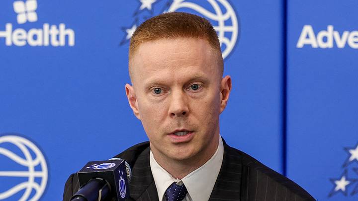 Orlando Magic head coach Sean Sweeney takes media questions during a press conference at AdventHealth Training Center. Orlando Magic head coach Sean Sweeney takes media questions during a press conference at AdventHealth Training Center.