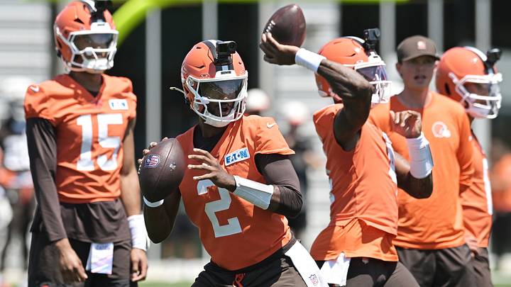 Jul 30, 2026; Berea, OH, USA; Cleveland Browns quarterback Shedeur Sanders (2) and quarterback Deshaun Watson (4) throws passes during training camp at CrossCountry Mortgage Campus. Mandatory Credit: Ken Blaze-Imagn Images Jul 30, 2026; Berea, OH, USA; Cleveland Browns quarterback Shedeur Sanders (2) and quarterback Deshaun Watson (4) throws passes during training camp at CrossCountry Mortgage Campus. Mandatory Credit: Ken Blaze-Imagn Images