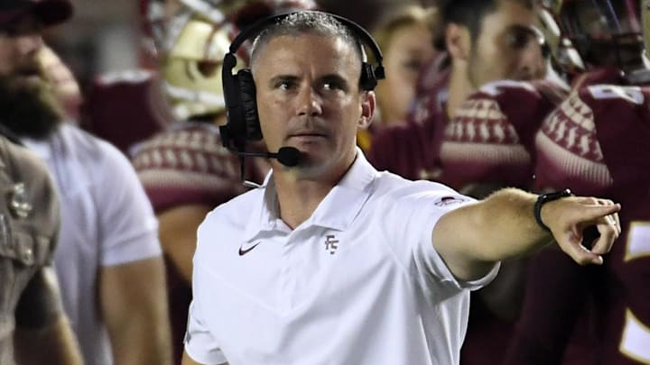 Sep 5, 2021; Tallahassee, Florida, USA; Florida State Seminoles head coach Mike Norvell during the game against the Notre Dame Fighting Irish at Doak S. Campbell Stadium. Mandatory Credit: Melina Myers-Imagn Images