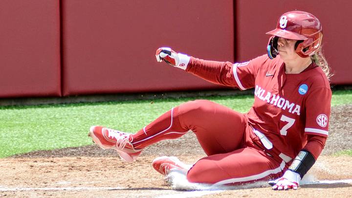 Oklahoma outfielder Kasidi Pickering slides home against Mississippi State in the Norman Super Regional. Oklahoma outfielder Kasidi Pickering slides home against Mississippi State in the Norman Super Regional.
