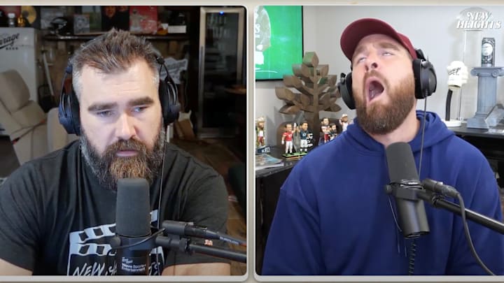 Jason and Travis Kelce talk about the Kansas City Chiefs being stuck on the runway during an episode of "New Heights." Jason and Travis Kelce talk about the Kansas City Chiefs being stuck on the runway during an episode of "New Heights."