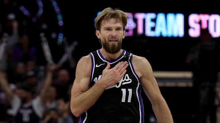 Oct 23, 2026; Sacramento, California, USA; Sacramento Kings forward-center Domantas Sabonis (11) reacts after making a three point basket against the Portland Trail Blazers during the fourth quarter at Golden 1 Center. Mandatory Credit: Dennis Lee-Imagn Images Oct 23, 2026; Sacramento, California, USA; Sacramento Kings forward-center Domantas Sabonis (11) reacts after making a three point basket against the Portland Trail Blazers during the fourth quarter at Golden 1 Center. Mandatory Credit: Dennis Lee-Imagn Images