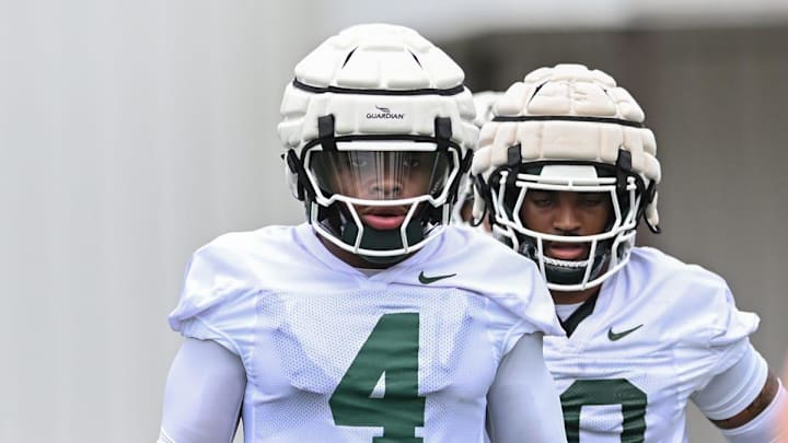 MSU LB Marcellius Pulliam focuses during practice, Tuesday, July 29, 2025, during the first day of football practice at the Skandalaris Football Center. MSU LB Marcellius Pulliam focuses during practice, Tuesday, July 29, 2025, during the first day of football practice at the Skandalaris Football Center.