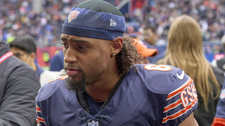 Chicago Bears cornerback Kyler Gordon (6) leaves the field after an NFL International Series game at Tottenham Hotspur Stadium. Mandatory Credit: Peter van den Berg-Imagn Images