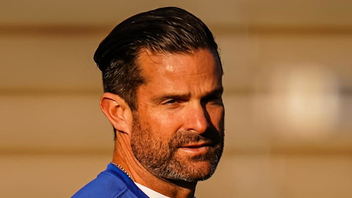 Nov 8, 2025; East Hartford, Connecticut, USA; Duke Blue Devils head coach Manny Diaz on the field before the start of the game against the UConn Huskies at Pratt & Whitney Stadium at Rentschler Field. Mandatory Credit: David Butler II-Imagn Images