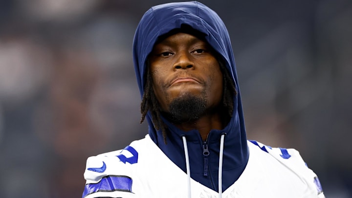 Dallas Cowboys wide receiver George Pickens (3) before the game against the Atlanta Falcons at AT&T Stadium.