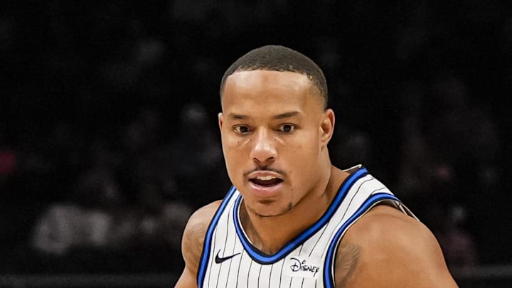 Orlando Magic guard Desmond Bane dribbles past Atlanta Hawks guard Dyson Daniels. Orlando Magic guard Desmond Bane dribbles past Atlanta Hawks guard Dyson Daniels.