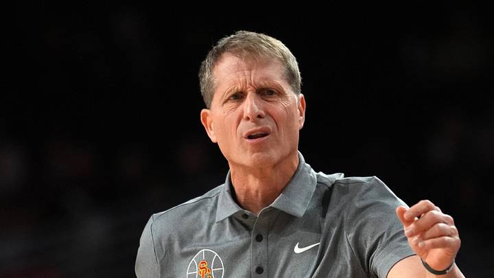 Feb 21, 2026; Los Angeles, California, USA; Southern California Trojans head coach Eric Musselman reacts against the Oregon Ducks in the second half at Galen Center. Feb 21, 2026; Los Angeles, California, USA; Southern California Trojans head coach Eric Musselman reacts against the Oregon Ducks in the second half at Galen Center.