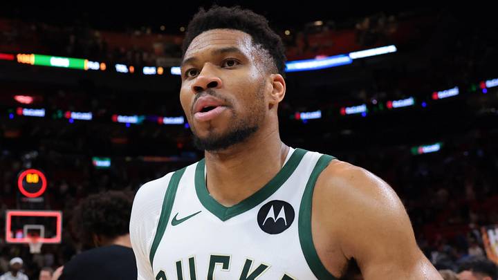 Mar 12, 2026; Miami, Florida, USA; Milwaukee Bucks forward Giannis Antetokounmpo (34) looks on after the game against the Miami Heat at Kaseya Center. Mandatory Credit: Sam Navarro-Imagn Images