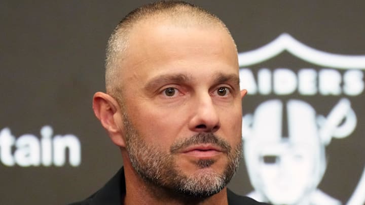 Feb 10, 2026; Henderson, NV, USA;  Las Vegas Raiders general manager John Spytek at press conference at Intermountain Health Performance Center. Mandatory Credit: Kirby Lee-Imagn Images