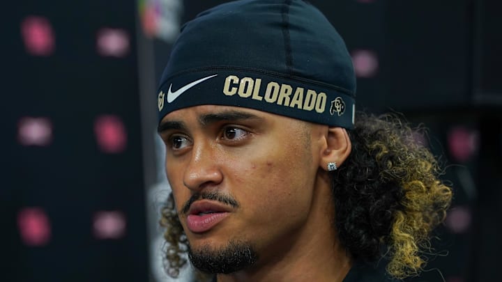 Jul 9, 2025; Frisco, TX, USA; Colorado quarterback Julian Lewis speaks with the media during 2025 Big 12 Football Media Days at The Star. Mandatory Credit: Raymond Carlin III-Imagn Images Jul 9, 2025; Frisco, TX, USA; Colorado quarterback Julian Lewis speaks with the media during 2025 Big 12 Football Media Days at The Star. Mandatory Credit: Raymond Carlin III-Imagn Images