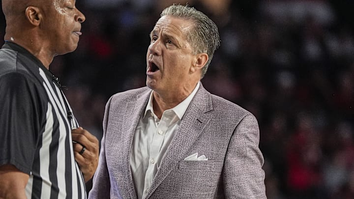 Arkansas Razorbacks coach John Calipari reacts during the game against the Georgia Bulldogs at Stegeman Coliseum in Athens, Ga.