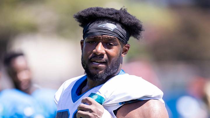 Jul 26, 2025; Charlotte, NC, USA; Carolina Panthers linebacker D.J. Wonnum (98) walks off after practice during training camp. Mandatory Credit: Scott Kinser-Imagn Images Jul 26, 2025; Charlotte, NC, USA; Carolina Panthers linebacker D.J. Wonnum (98) walks off after practice during training camp. Mandatory Credit: Scott Kinser-Imagn Images