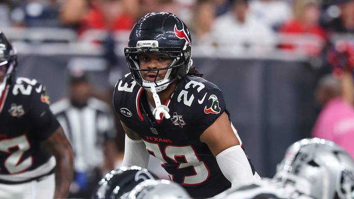 Aug 20, 2026; Houston, Texas, USA;  Houston Texans safety Jaylen Reed (23) looks across the line of scrimmage during the game against the Las Vegas Raiders at Reliant Stadium. Mandatory Credit: Troy Taormina-Imagn Images