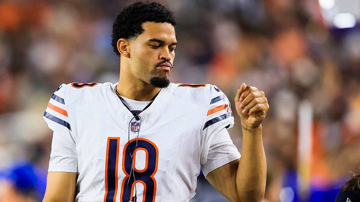 Aug 22, 2026; Cincinnati, Ohio, USA; Chicago Bears quarterback Caleb Williams (18) stands on the sidelines during the second half in the game against the Cincinnati at Paycor Stadium. Mandatory Credit: Katie Stratman-Imagn Images Aug 22, 2026; Cincinnati, Ohio, USA; Chicago Bears quarterback Caleb Williams (18) stands on the sidelines during the second half in the game against the Cincinnati at Paycor Stadium. Mandatory Credit: Katie Stratman-Imagn Images