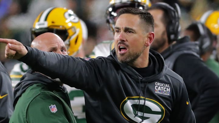 Green Bay Packers head coach Matt LaFleur during the second quarter of their game on October 14, 2019, at Lambeau Field in Green Bay, Wis. Current coach LaFleur took over in 2019 and has a record of 67-33-0.