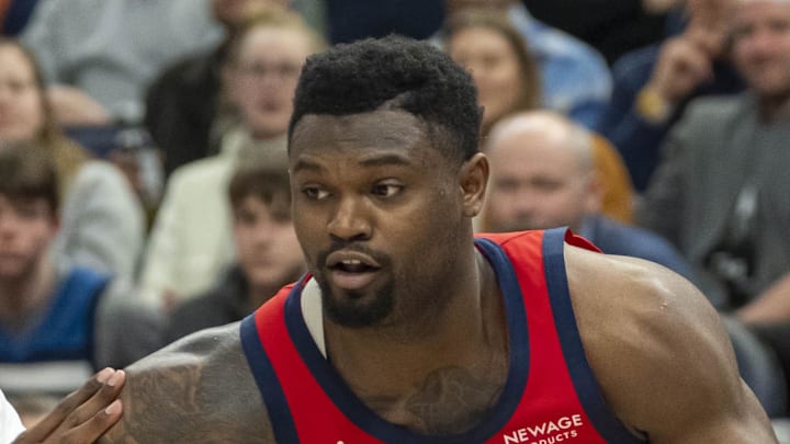 Mar 19, 2025; Minneapolis, Minnesota, USA; New Orleans Pelicans forward Zion Williamson (1) drives to the basket past Minnesota Timberwolves center Naz Reid (11) in the second half at Target Center. Mandatory Credit: Jesse Johnson-Imagn Images Mar 19, 2025; Minneapolis, Minnesota, USA; New Orleans Pelicans forward Zion Williamson (1) drives to the basket past Minnesota Timberwolves center Naz Reid (11) in the second half at Target Center. Mandatory Credit: Jesse Johnson-Imagn Images