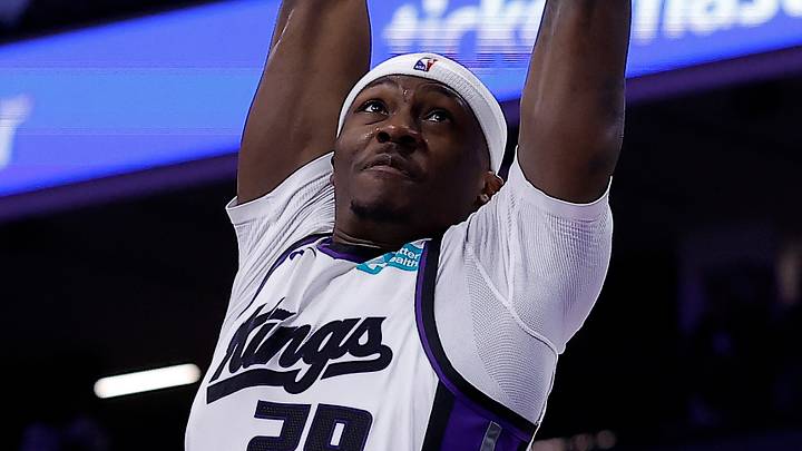 Oct 13, 2026; Sacramento, California, USA; Sacramento Kings guard Daeqwon Plowden (29) dunks the ball against Portland Trail Blazers forward Jeremy Sochan (4) during the fourth quarter at Golden 1 Center. Mandatory Credit: Kelley L Cox-Imagn Images