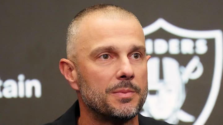 Feb 10, 2026; Henderson, NV, USA;  Las Vegas Raiders general manager John Spytek at press conference at Intermountain Health Performance Center. Mandatory Credit: Kirby Lee-Imagn Images