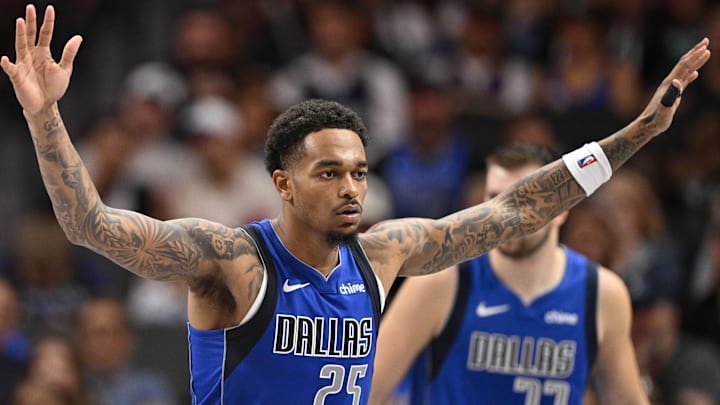 Oct 28, 2024; Dallas, Texas, USA; Dallas Mavericks forward P.J. Washington (25) in action during the game between the Dallas Mavericks and the Utah Jazz at the American Airlines Center. Mandatory Credit: Jerome Miron-Imagn Images