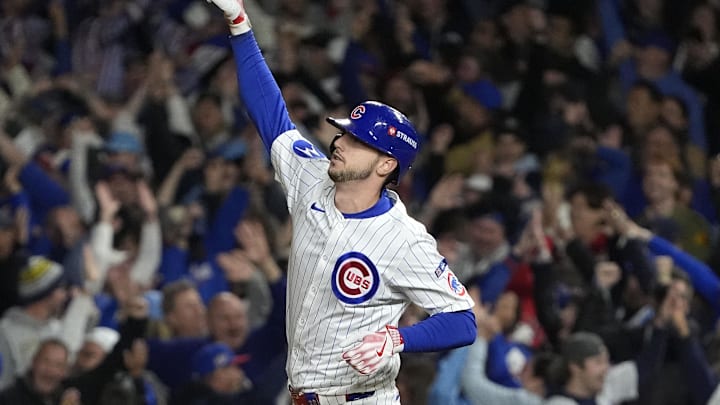 Oct 9, 2025; Chicago, Illinois, USA; Chicago Cubs right fielder Kyle Tucker (30) reacts after hitting a home run against the Milwaukee Brewers during the seventh inning for game four of the NLDS round for the 2025 MLB playoffs at Wrigley Field. Mandatory Credit: David Banks-Imagn Images Oct 9, 2025; Chicago, Illinois, USA; Chicago Cubs right fielder Kyle Tucker (30) reacts after hitting a home run against the Milwaukee Brewers during the seventh inning for game four of the NLDS round for the 2025 MLB playoffs at Wrigley Field. Mandatory Credit: David Banks-Imagn Images