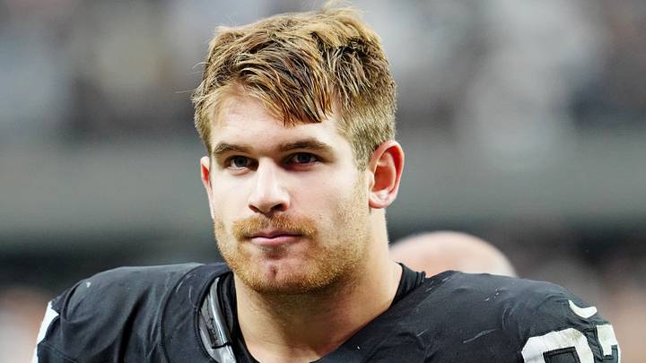 Oct 12, 2025; Paradise, Nevada, USA; Las Vegas Raiders tight end Michael Mayer (87) reacts after the game against the Tennessee Titans at Allegiant Stadium. Mandatory Credit: Stephen R. Sylvanie-Imagn Images Oct 12, 2025; Paradise, Nevada, USA; Las Vegas Raiders tight end Michael Mayer (87) reacts after the game against the Tennessee Titans at Allegiant Stadium. Mandatory Credit: Stephen R. Sylvanie-Imagn Images