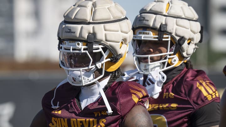 Omarion Miller (#4 WR) during ASU football practice at Kajikawa Practice fields in Tempe, Arizona, on March 19, 2026.