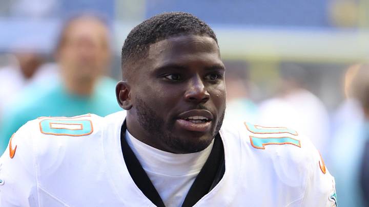 Former Miami Dolphins wide receiver Tyreek Hill (10) leaves the field