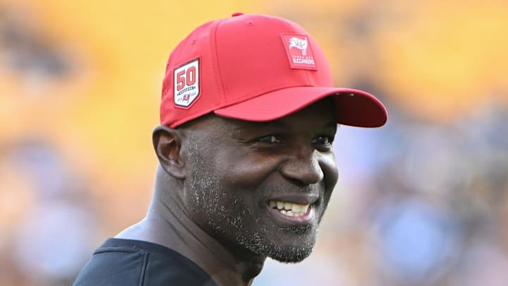 Tampa Bay Buccaneers head coach Todd Bowles warms up for a game against the Pittsburgh Steelers. Tampa Bay Buccaneers head coach Todd Bowles warms up for a game against the Pittsburgh Steelers.
