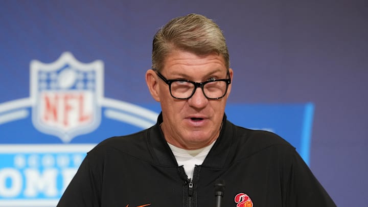 Tampa Bay Buccaneers general manager Jason Licht speaks at the NFL Scouting Combine at the Indiana Convention Center. 