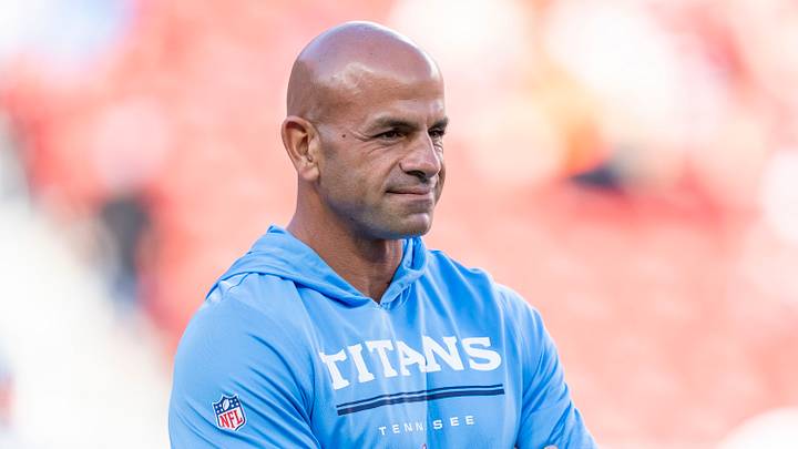 Tennessee Titans head coach Robert Saleh watches warm ups