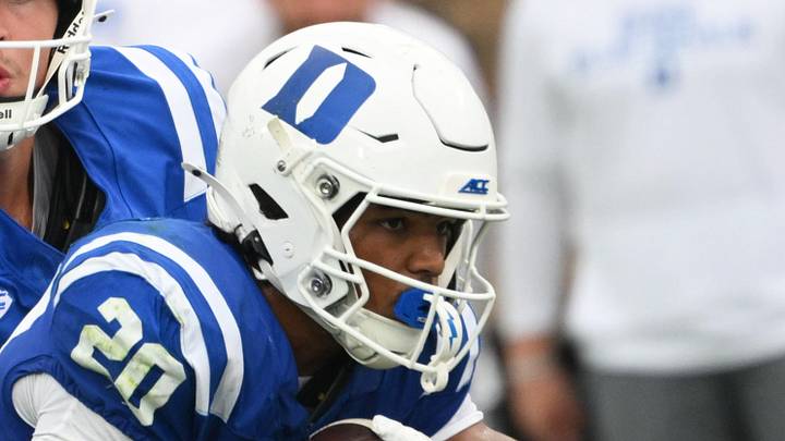 Sep 5, 2026; Durham, North Carolina, USA; Duke Blue Devils quarter back Walker Eget (2) hands the ball off to Duke Blue Devils running back Nate Sheppard (20) during the second quarter against the Tulane Green Wave at Wallace Wade Stadium. Mandatory Credit: Zachary Taft-Imagn Images Sep 5, 2026; Durham, North Carolina, USA; Duke Blue Devils quarter back Walker Eget (2) hands the ball off to Duke Blue Devils running back Nate Sheppard (20) during the second quarter against the Tulane Green Wave at Wallace Wade Stadium. Mandatory Credit: Zachary Taft-Imagn Images