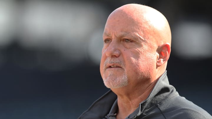Apr 14, 2025; Pittsburgh, Pennsylvania, USA; Washington Nationals general manager Mike Rizzo looks on before the Nationals play the Pittsburgh Pirates at PNC Park. Apr 14, 2025; Pittsburgh, Pennsylvania, USA; Washington Nationals general manager Mike Rizzo looks on before the Nationals play the Pittsburgh Pirates at PNC Park.