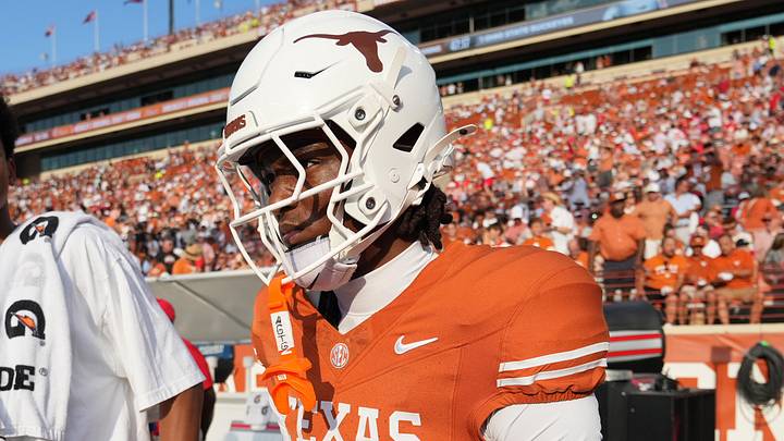 Texas Longhorns wide receiver Cam Coleman (8) walks on field before the game against the Ohio State Buckeyes at Darrell K Royal-Texas Memorial Stadium. Texas Longhorns wide receiver Cam Coleman (8) walks on field before the game against the Ohio State Buckeyes at Darrell K Royal-Texas Memorial Stadium.