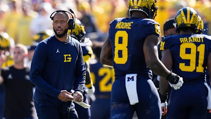 Michigan defensive back coach LaMar Morgan looks on after a play against USC at Michigan Stadium in Ann Arbor on Sept. 21, 2024. Michigan defensive back coach LaMar Morgan looks on after a play against USC at Michigan Stadium in Ann Arbor on Sept. 21, 2024.