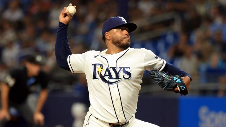 Sep 1, 2026; St. Petersburg, Florida, USA;  Tampa Bay Rays starting pitcher Freddy Peralta (51) throws a pitch during the sixth inning against the New York Mets at Tropicana Field.  Mandatory Credit: Kim Klement Neitzel-Imagn Images