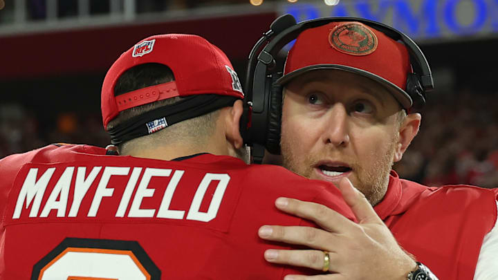 Liam Coen and Baker Mayfield, Tampa Bay Buccaneers Liam Coen and Baker Mayfield, Tampa Bay Buccaneers