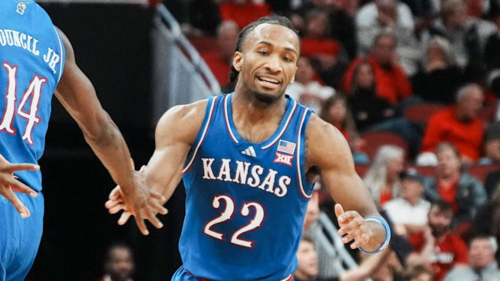 Kansas Jayhawks guard Darryn Peterson (22) scored 26 points as the Jayhawks beat host Louisville 90-82 during an exhibition game at the KFC Yum! Center in Louisville, Kentucky Friday, October 24, 2025. Kansas Jayhawks guard Darryn Peterson (22) scored 26 points as the Jayhawks beat host Louisville 90-82 during an exhibition game at the KFC Yum! Center in Louisville, Kentucky Friday, October 24, 2025.