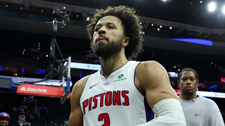 Nov 9, 2025; Philadelphia, Pennsylvania, USA; Detroit Pistons guard Cade Cunningham (2) walks off the court after a victory against the Philadelphia 76ers at Xfinity Mobile Arena. Mandatory Credit: Bill Streicher-Imagn Images Nov 9, 2025; Philadelphia, Pennsylvania, USA; Detroit Pistons guard Cade Cunningham (2) walks off the court after a victory against the Philadelphia 76ers at Xfinity Mobile Arena. Mandatory Credit: Bill Streicher-Imagn Images