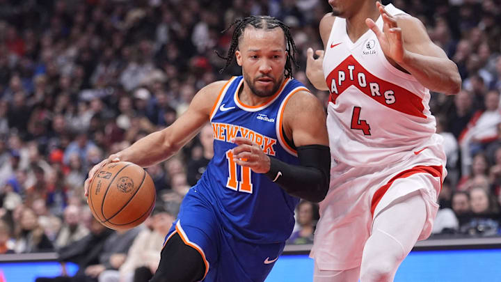 Mar 3, 2026; Toronto, Ontario, CAN; New York Knicks guard Jalen Brunson (11) drives to the basket against Toronto Raptors guard Scottie Barnes (4) during the first half at Scotiabank Arena. Mandatory Credit: John E. Sokolowski-Imagn Images Mar 3, 2026; Toronto, Ontario, CAN; New York Knicks guard Jalen Brunson (11) drives to the basket against Toronto Raptors guard Scottie Barnes (4) during the first half at Scotiabank Arena. Mandatory Credit: John E. Sokolowski-Imagn Images