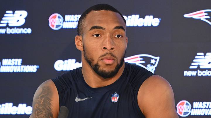 New England Patriots running back Treveyon Henderson (32).