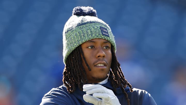 Rashid Shaheed of the Seattle Seahawks pregame Rashid Shaheed of the Seattle Seahawks pregame