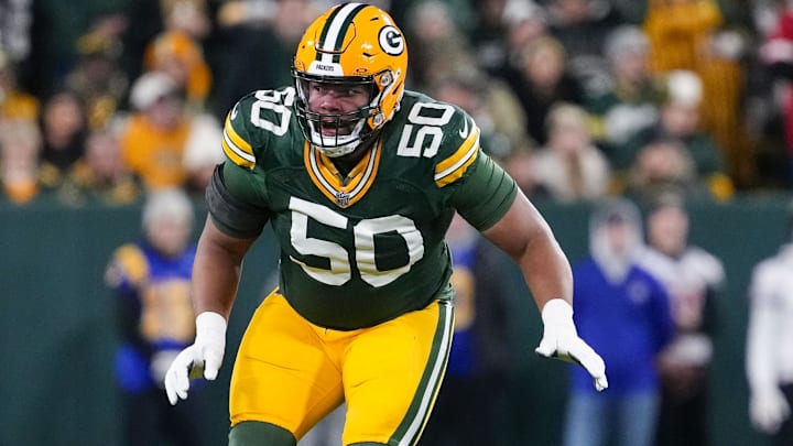 Green Bay Packers offensive lineman Zach Tom (50) during the game against the San Francisco 49ers at Lambeau Field.
