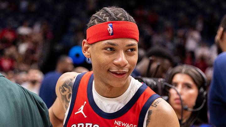 Apr 7, 2026; New Orleans, Louisiana, USA; New Orleans Pelicans guard Jeremiah Fears (0) walks off the court after the win against the Utah Jazz at Smoothie King Center. Mandatory Credit: Stephen Lew-Imagn Images