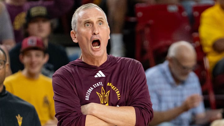 Arizona State Sun Devils Head Coach Bobby Hurley yells from the sideline during a game against the Southern Utah Thunderbirds at Desert Financial Arena in Tempe on Nov. 4, 2025. Arizona State Sun Devils Head Coach Bobby Hurley yells from the sideline during a game against the Southern Utah Thunderbirds at Desert Financial Arena in Tempe on Nov. 4, 2025.