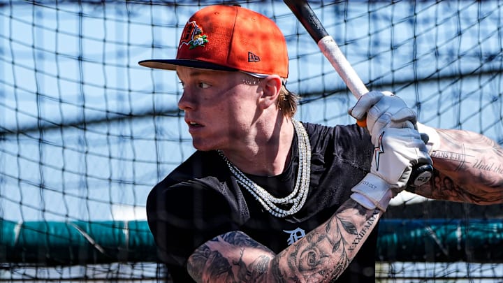 Detroit Tigers outfielder Max Clark practices during spring training at TigerTown in Lakeland, Fla. on Friday, Feb. 13, 2026. Detroit Tigers outfielder Max Clark practices during spring training at TigerTown in Lakeland, Fla. on Friday, Feb. 13, 2026.